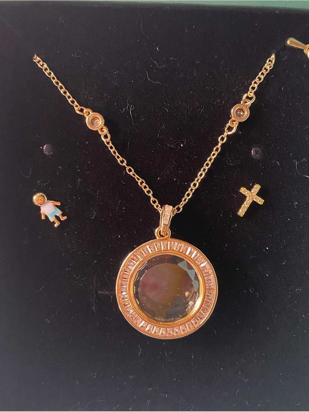 Gold-Tone Round Crystal Pendant Charm Necklace - Women's Jewelry with 2 Charms